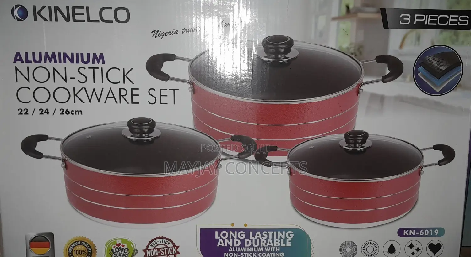 Kinelco Non-Stick Pot-3 Sets-22cm/24cm/26cm