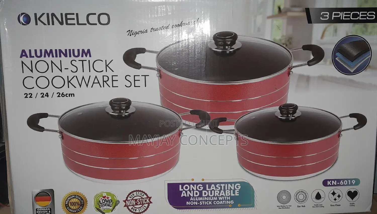 Kinelco Non-Stick Pot-3 Sets-22cm/24cm/26cm