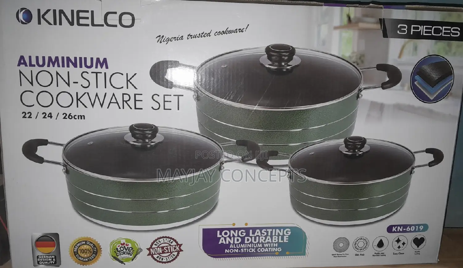 Kinelco Non-Stick Pot-3 Sets-22cm/24cm/26cm