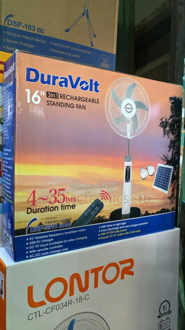 Duravolt 16" Rechargeable Fan With Solar Panel Bulbs