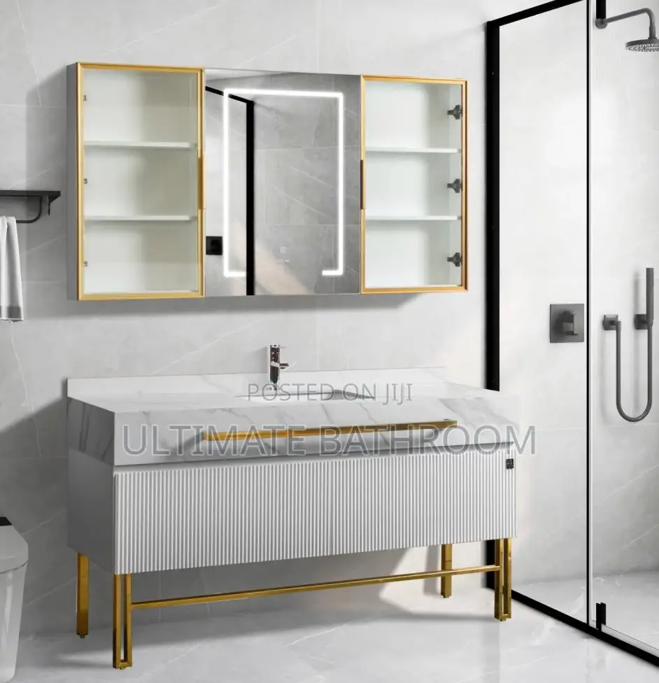 White With Gold Touch Dinning Cabinet