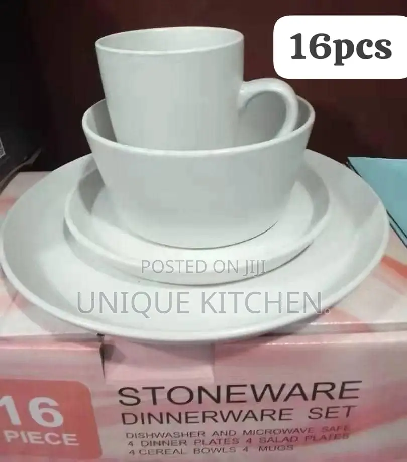 16 PCS White Stoneware Dinnerware Set