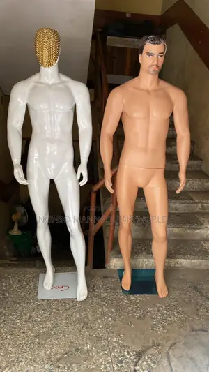 Huge Male Fibre White Mannequin With Stone Face