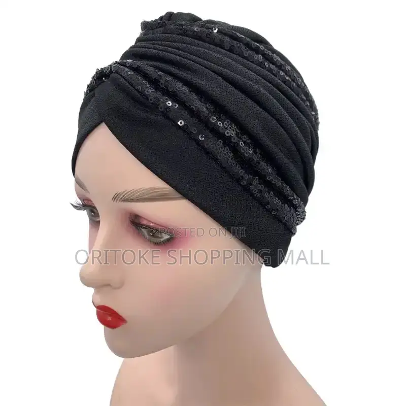 Women Sequins Turban Cap