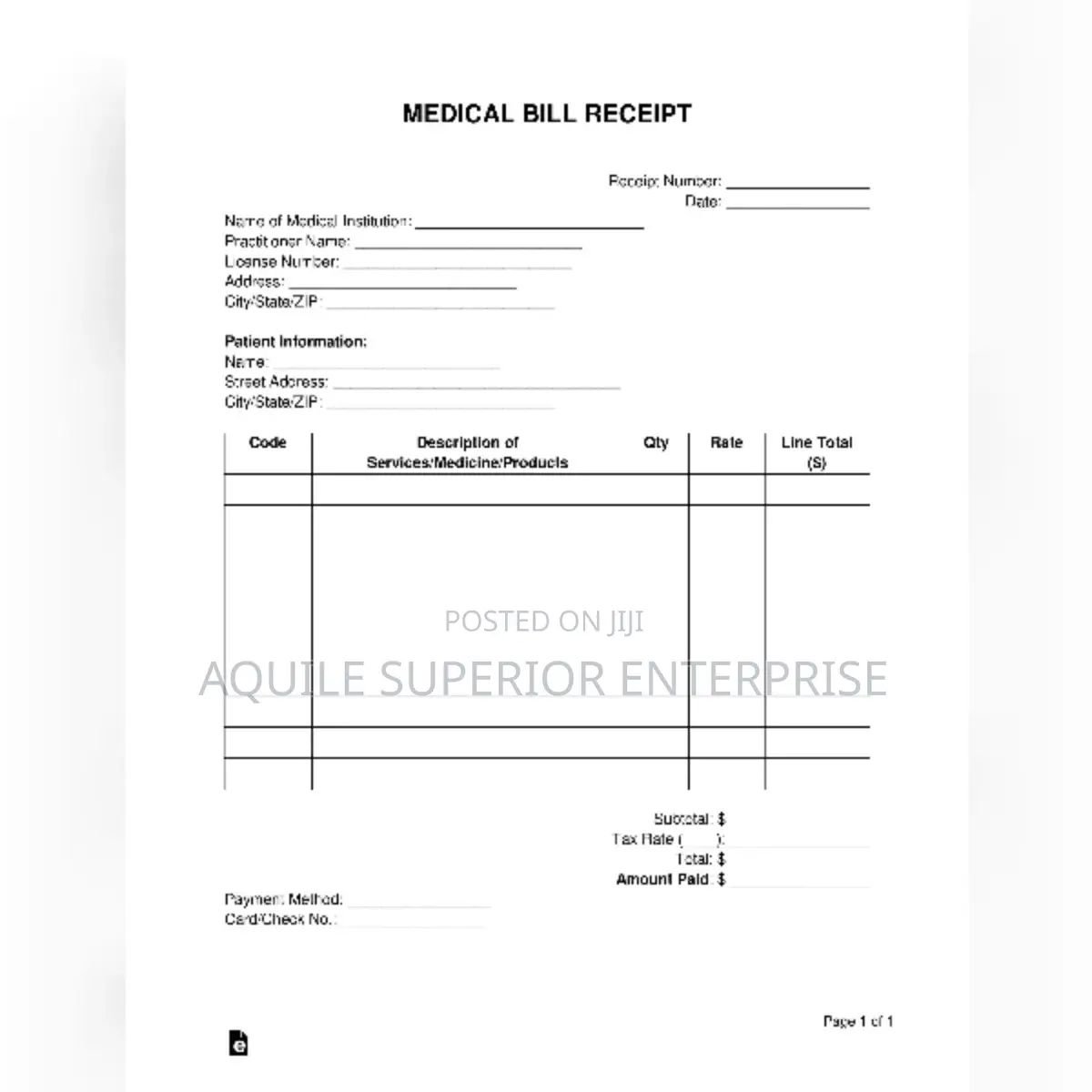 Medical Bill Receipt