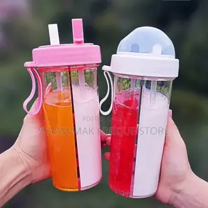 Double Drinking Cup With Two Independent Straws Leakproof