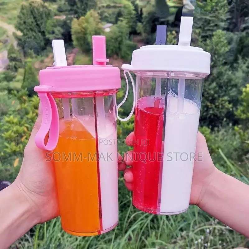 Double Drinking Cup With Two Independent Straws Leakproof