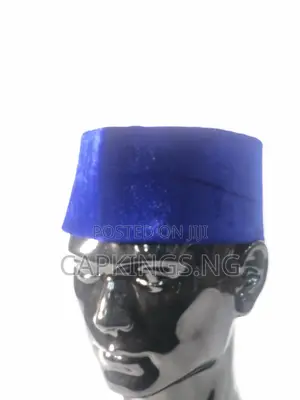 Photo - Plain Blue Velvet Cap for Nigerian Mem Traditional Native