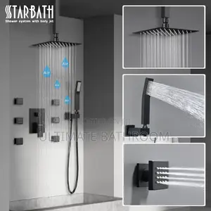 Jet Black Conduit Shower With Drop Down Pole