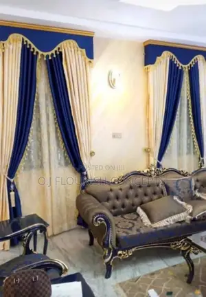 Cream Royal Blue Curtains