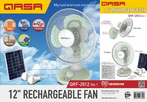 Qasa 12" 3-in-1 Rechargeable Fan With Panel and Bulb