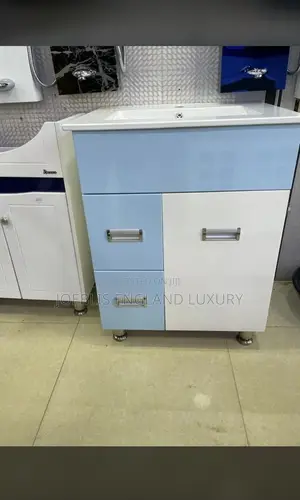 White and Sky Blue Cabinet Basin England Standard