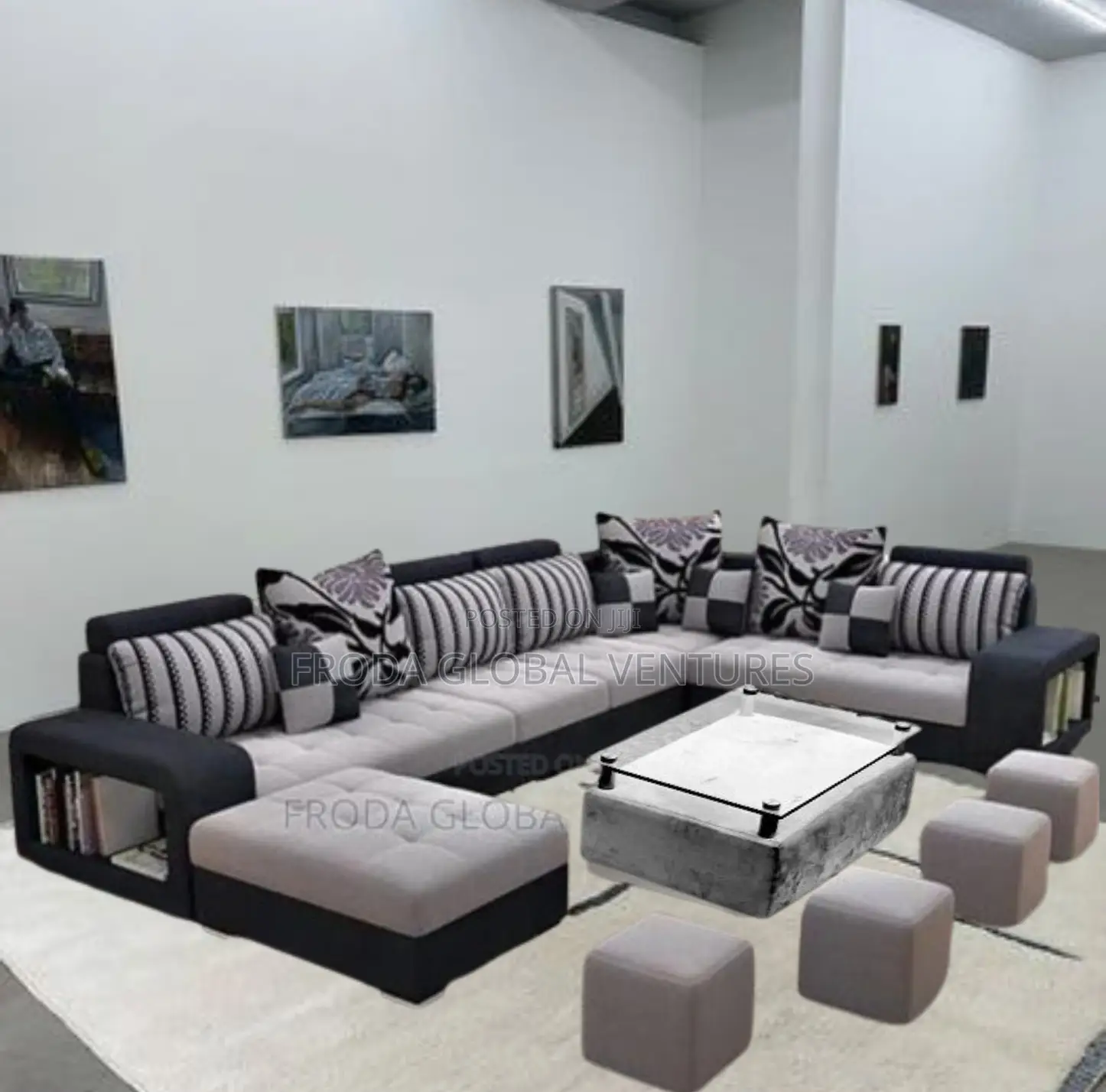 Quality Set of U-Shape Sofa Chairs With Table and Stools