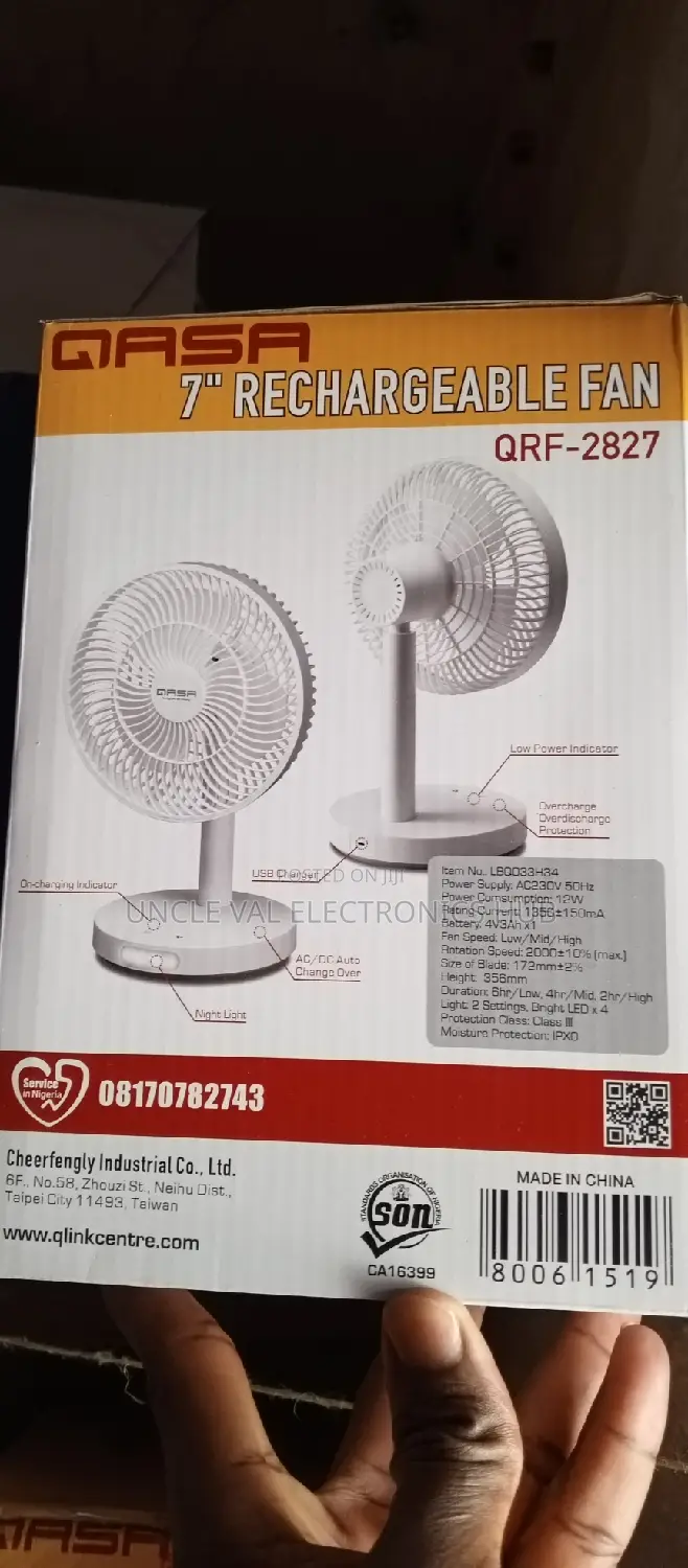Qasa 7" Rechargeable Fan