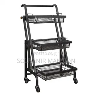 3 Tier Adjustable Metal Rolling Kitchen Utility Storage Cart