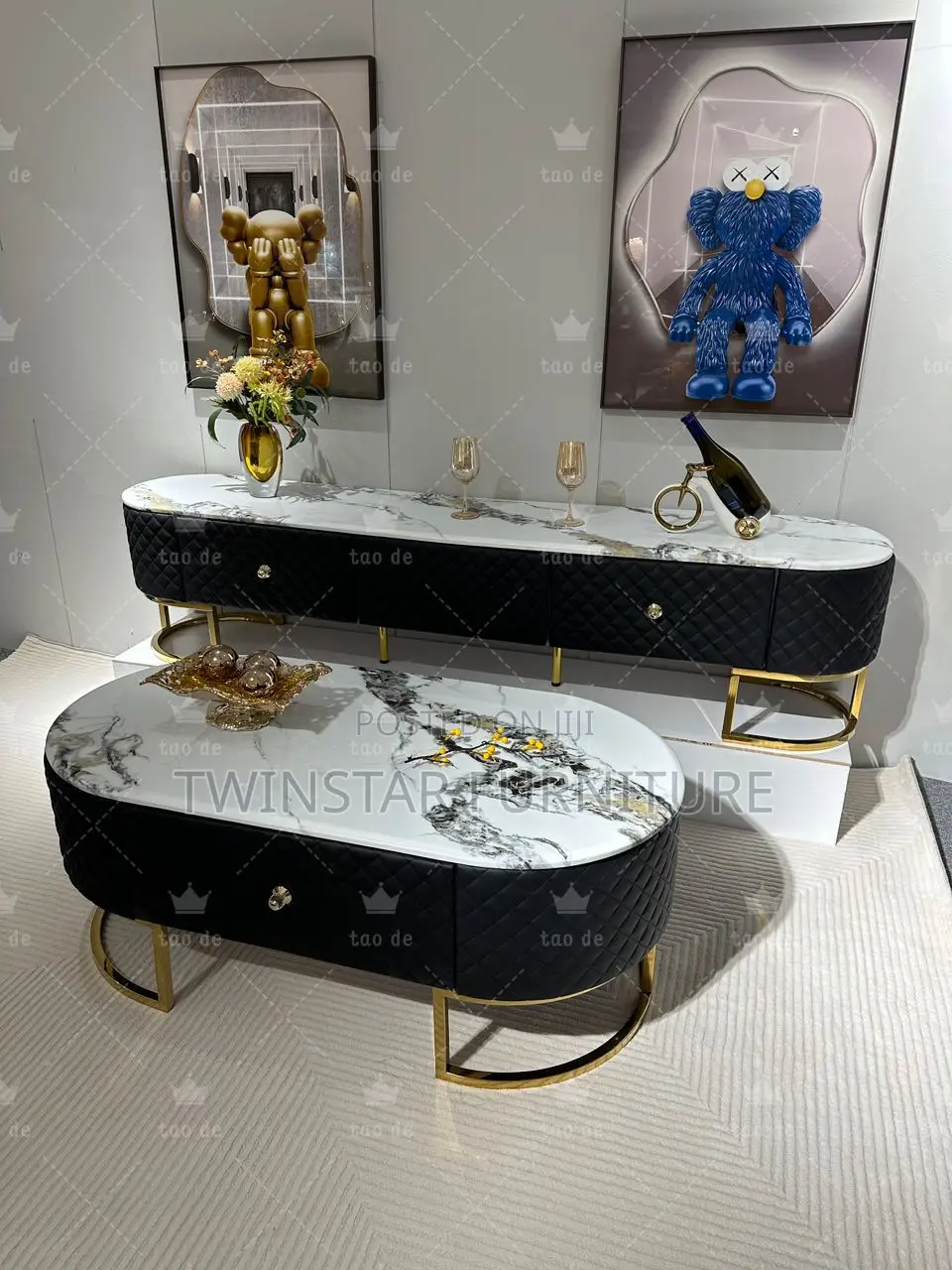 New Modern Marble Top Tv Stand With Centre Table