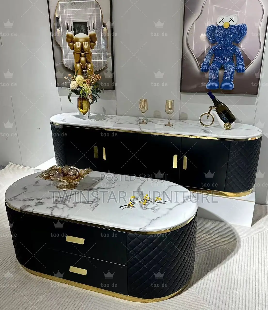 Modern Luxury Marble Top Tv Stand With Centre Table