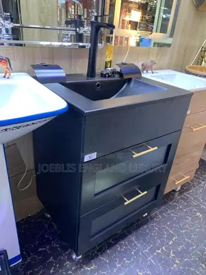 Matt Black Cabinet Basin With Drawers and Glass Door