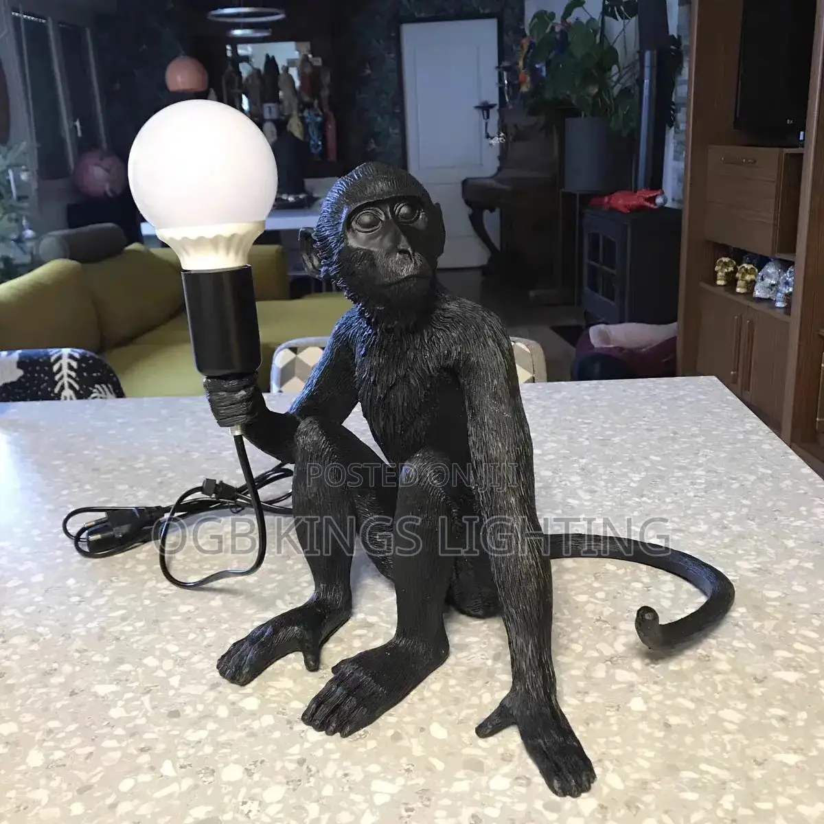 Modern LED Art Monkey Pendant Light Resin Simian Pendant