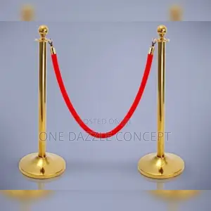 Golden Queue Barrier Post With Carpet Velvet Rope