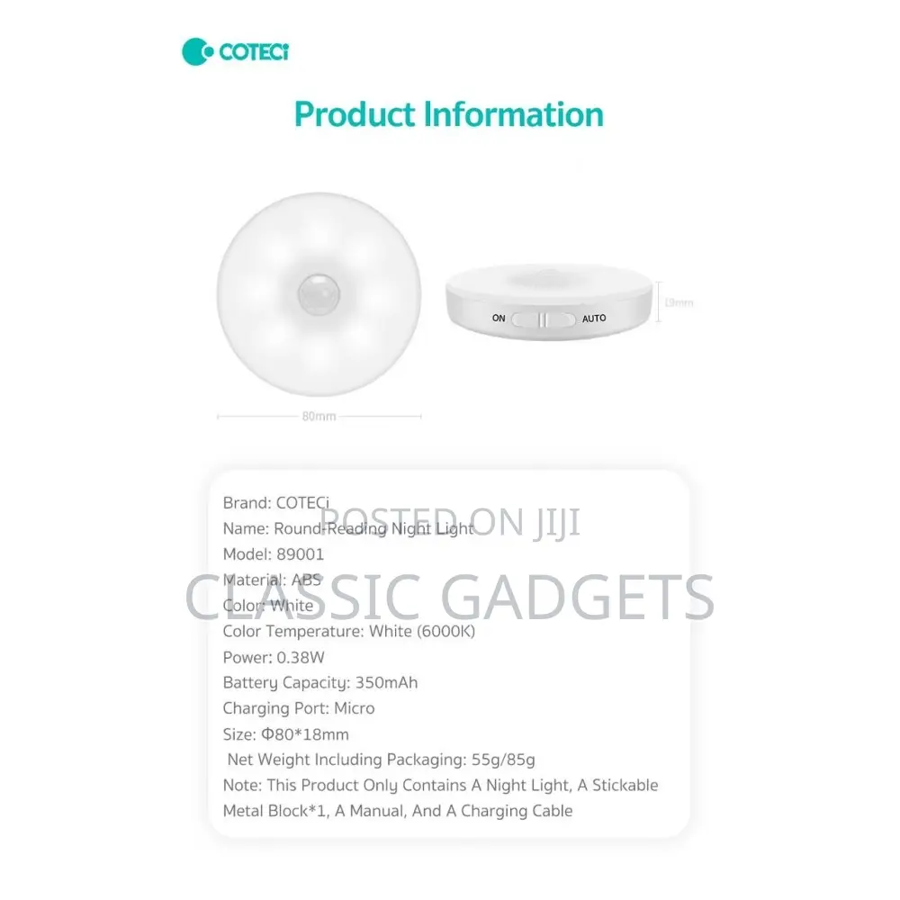 Coteetci Motion Sensor LED Light (White Light )
