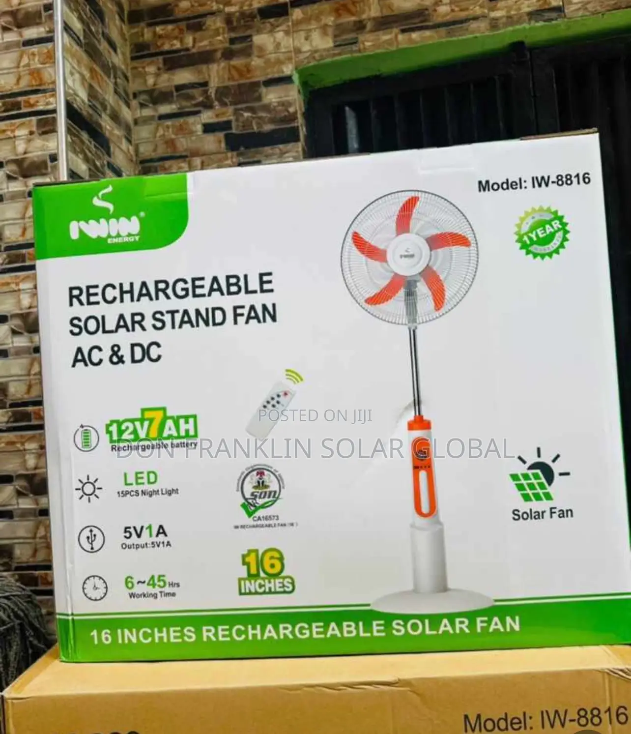 16inches Iwin Dc/Ac Rechargeable Solar Fan
