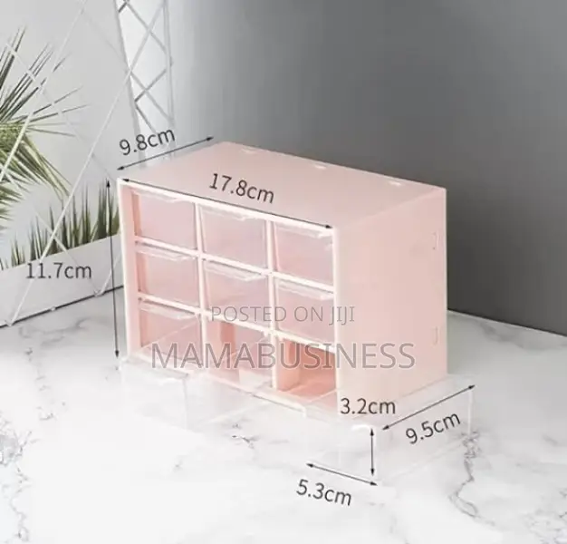 Transparent Drawer Desk Storage Box Plastic-Pink