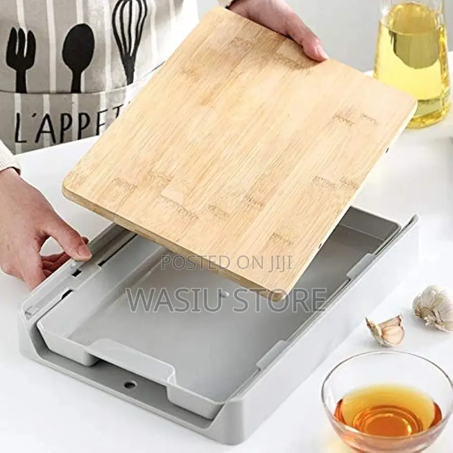 Bamboo Cutting Board Set With Container Tray Drawer