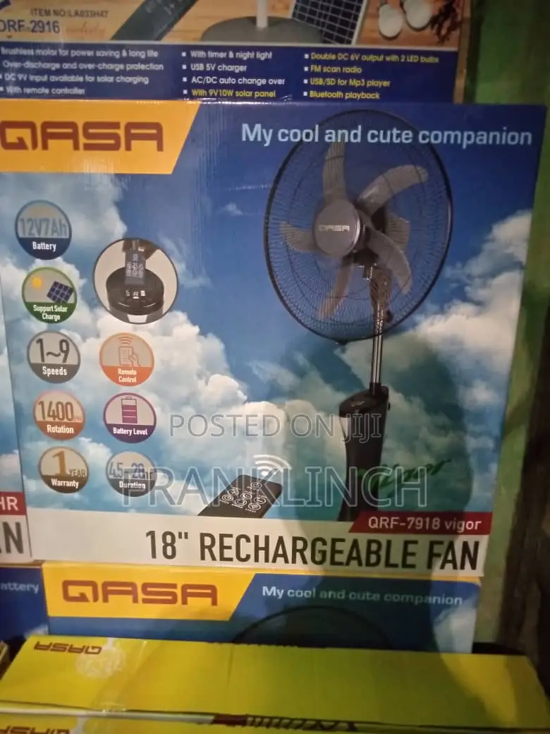 Qasa 18" Rechargeable Standing Fan With Remote(7918)