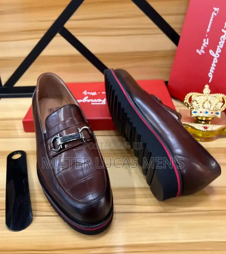 Original Pure Leather FERROGAMO Men's Brown Shoe's