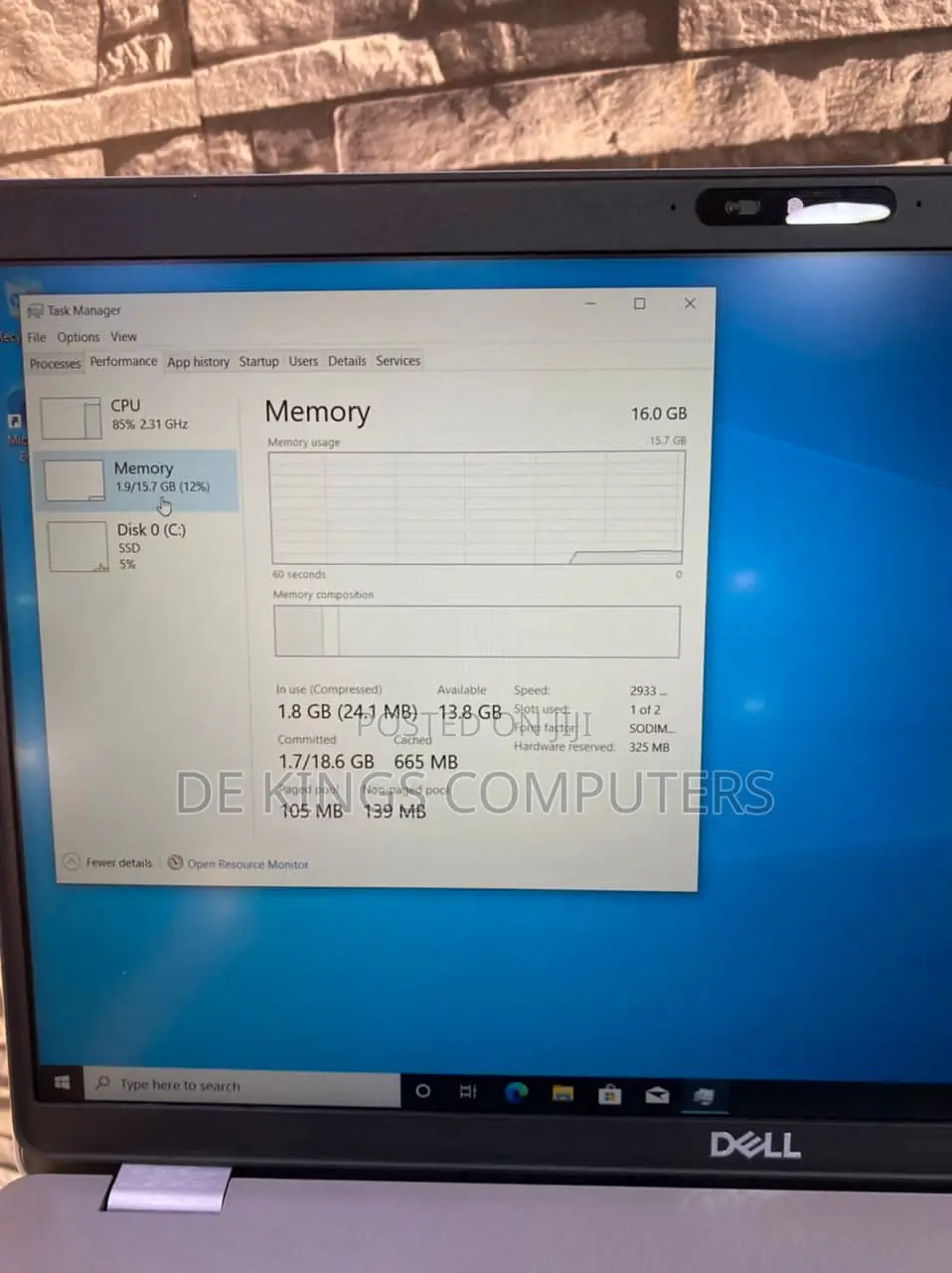 Laptop Dell 16GB Intel Core I7 SSD 512GB