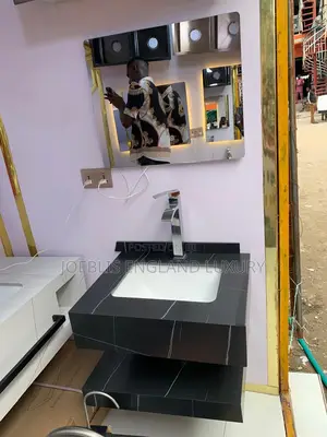 Marble Black Wash Hand Basin With Led Mirror