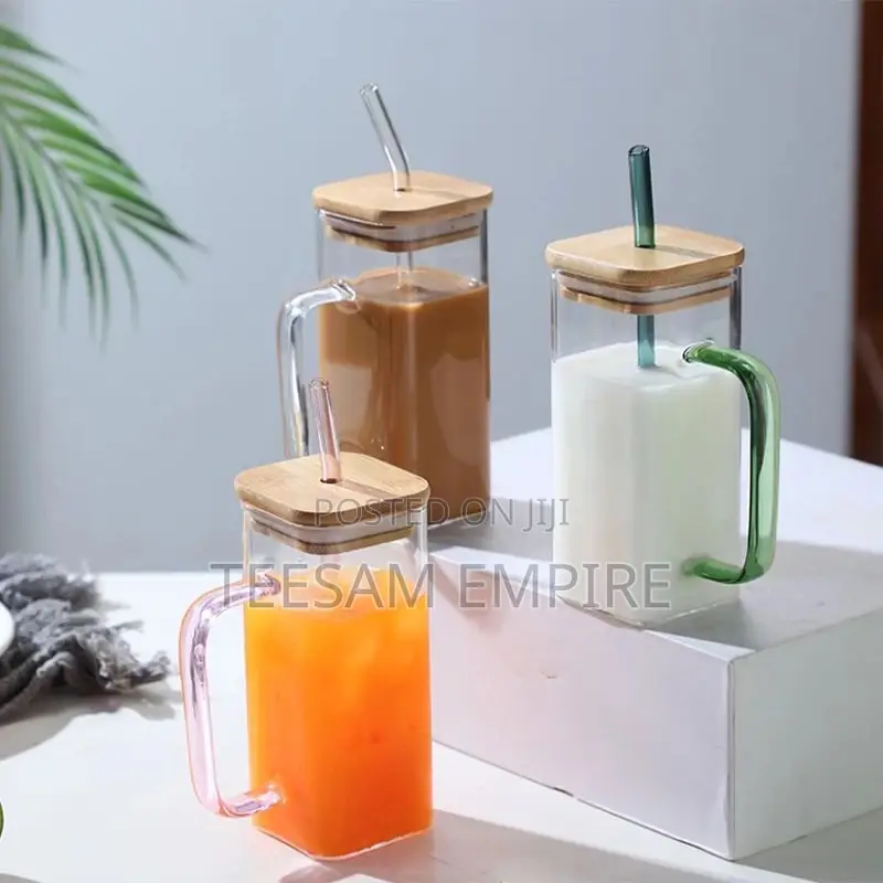 400ml Square Mug With Lids and Straws Single