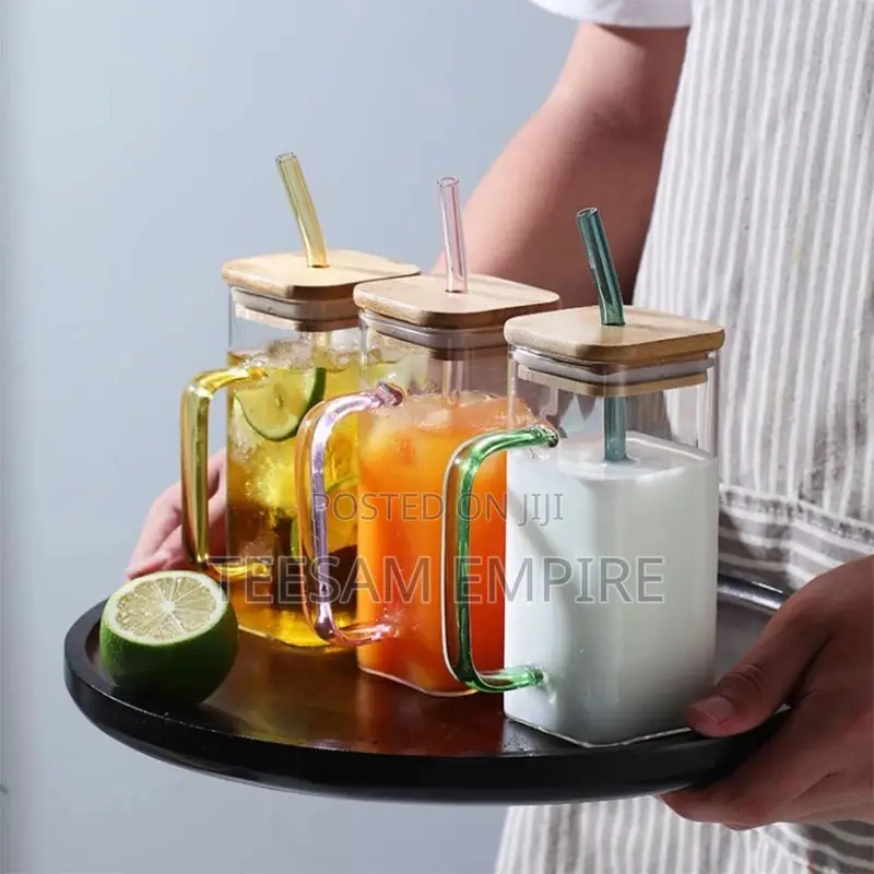 400ml Square Mug With Lids and Straws Single