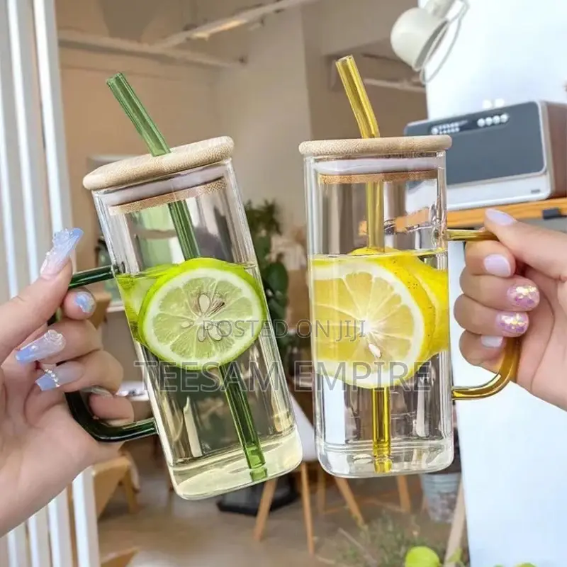 400ml Square Mug With Lids and Straws Single
