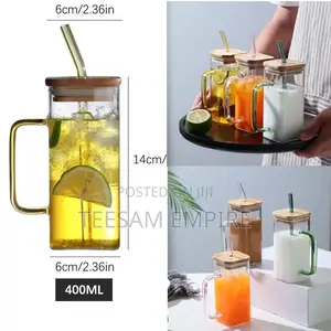 400ml Square Mug With Lids and Straws Single