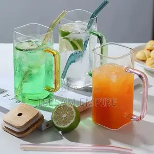 400ml Square Mug With Lids and Straws Single