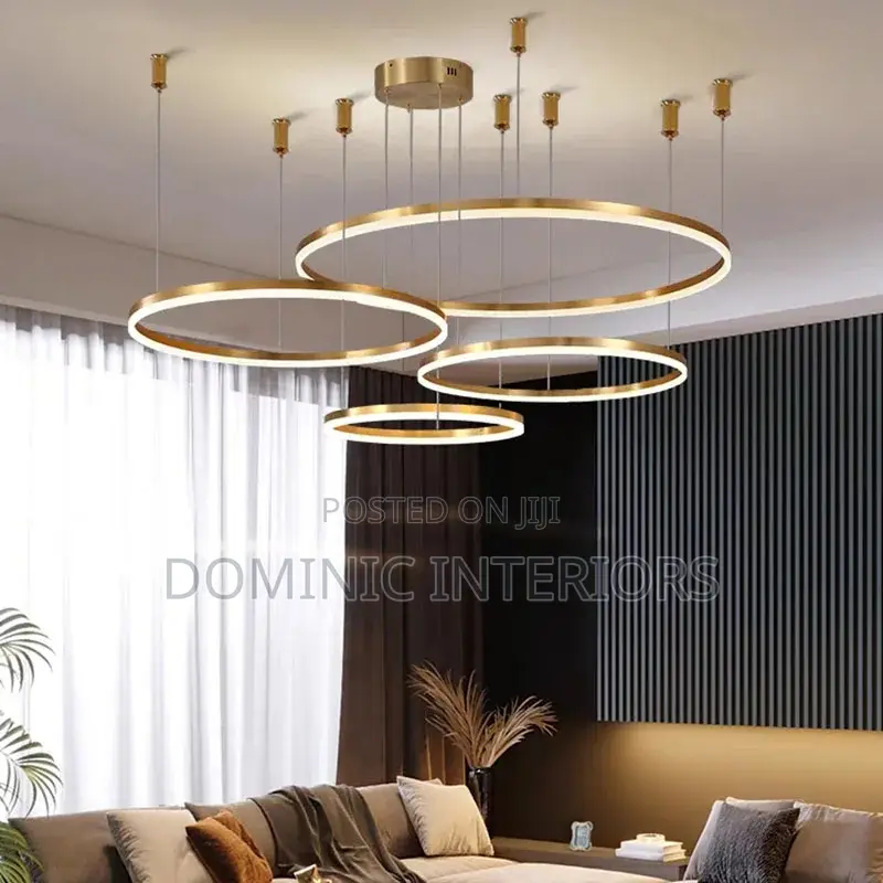 Brushed Rings Mounted Gold Chandelier