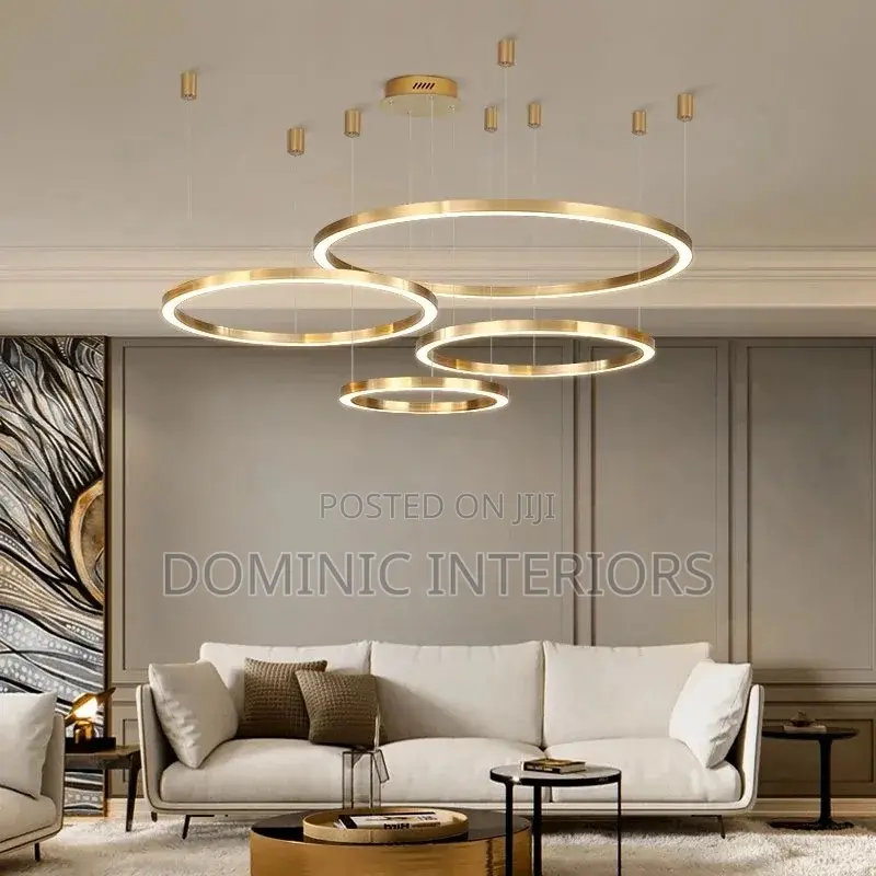 Brushed Rings Mounted Gold Chandelier