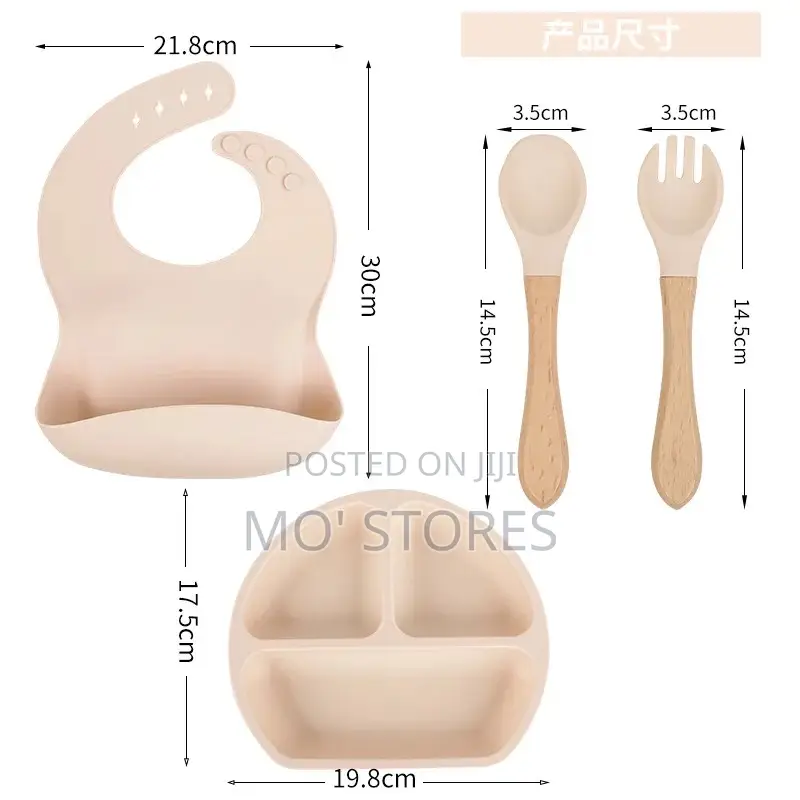 4pcssilicon Baby Bib,Plate,Spoon and Fork