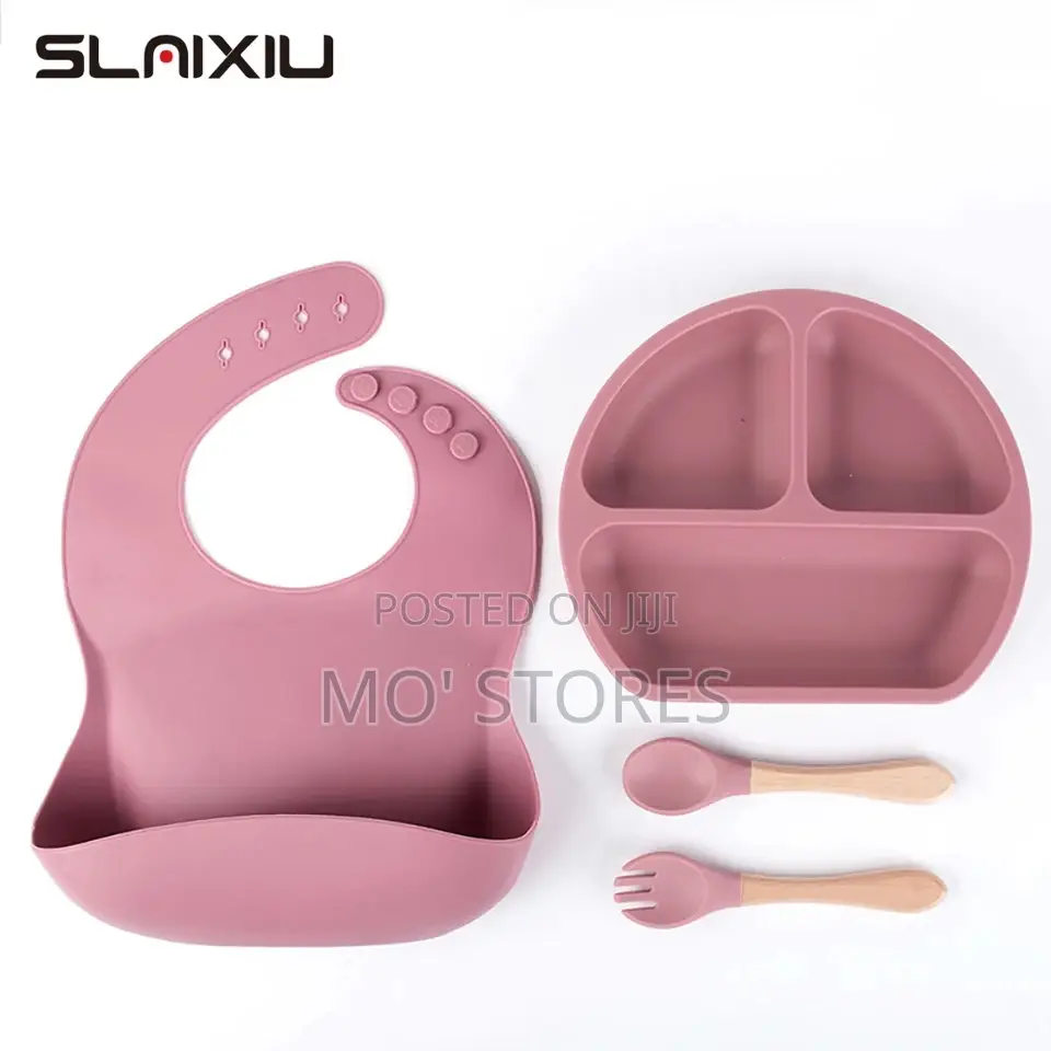 4pcssilicon Baby Bib,Plate,Spoon and Fork