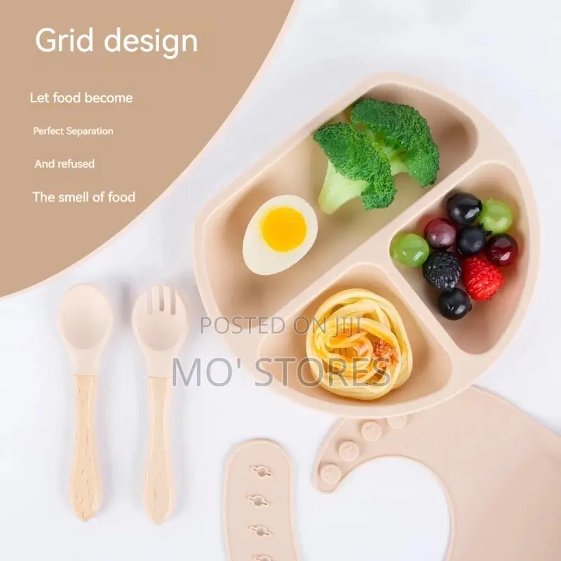 4pcssilicon Baby Bib,Plate,Spoon and Fork