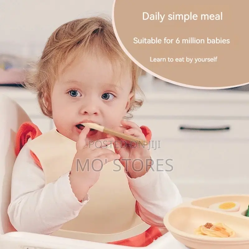 4pcssilicon Baby Bib,Plate,Spoon and Fork