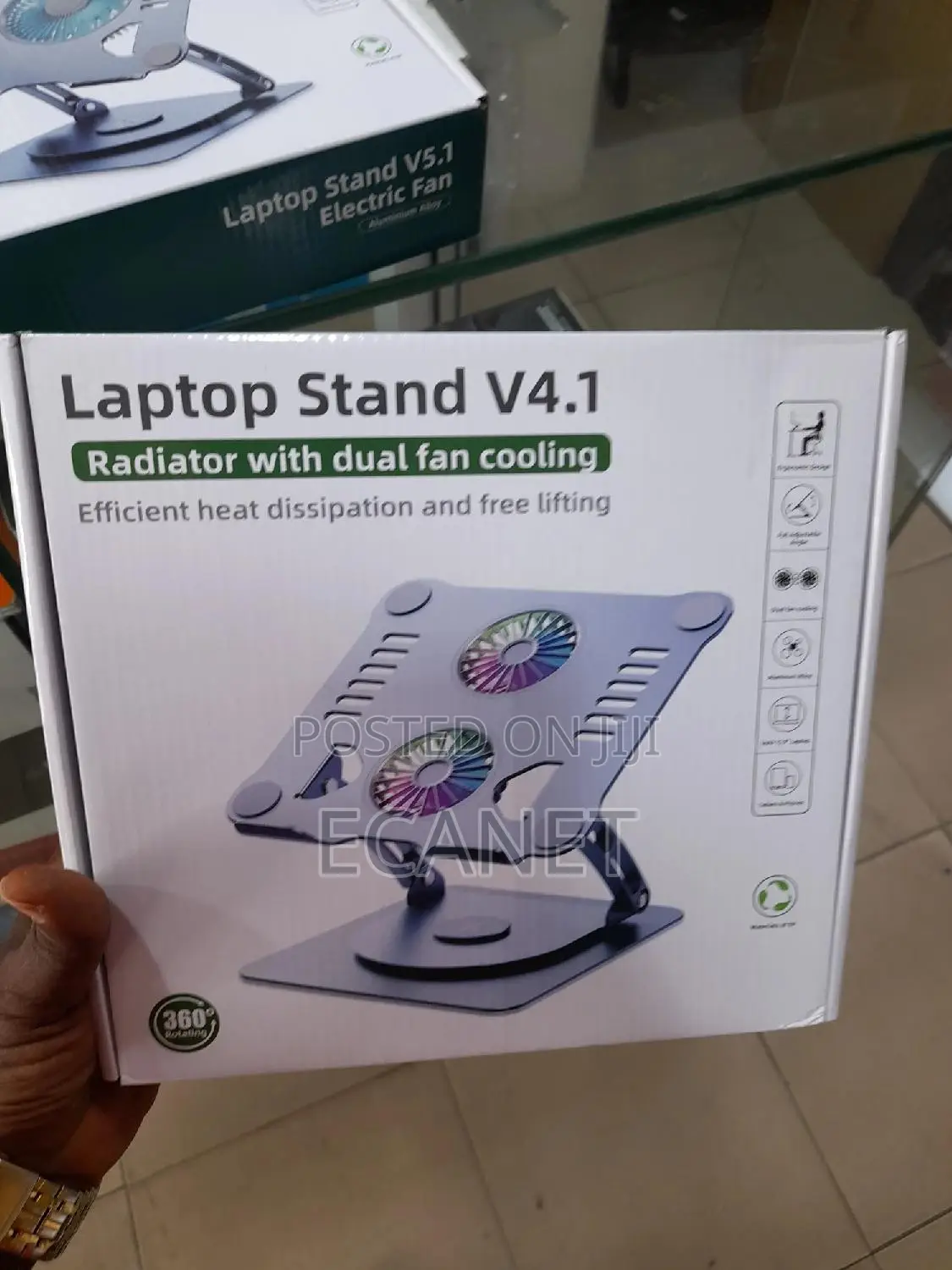 Laptop Stand With Adjustable Base 360° Dual Fan