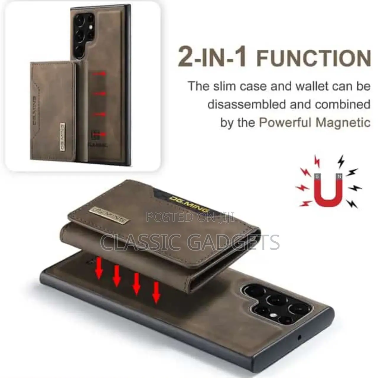 2 in 1 Leather Wallet Back Case for Galaxy S24 Ultra