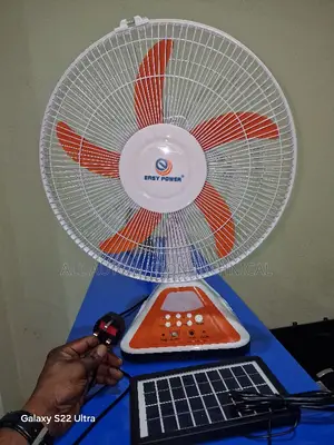 Rechargeable Table Fan 16" | 3 Pin Charge Cable | Solar Panel
