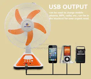 Rechargeable Table Fan 16" | 3 Pin Charge Cable | Solar Panel
