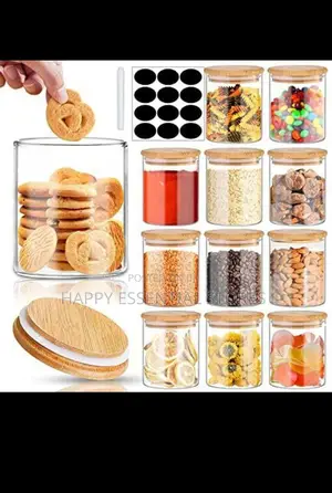 12pcs Set Glass Storage Jar With Sealed Bamboo Lid With Pen