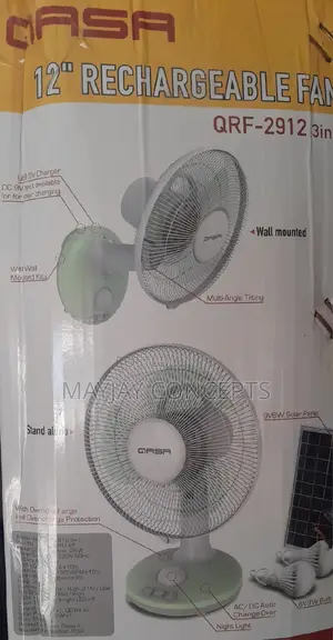 3in1 Qasa 12inches Table/Wall Solar Multipurpose Fan-2 Bulbs