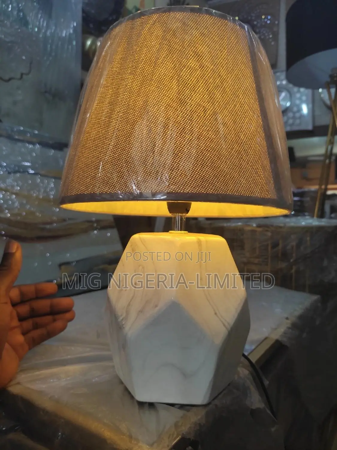 Ceramic White Hexagon Grey Bedroom Table Lamp